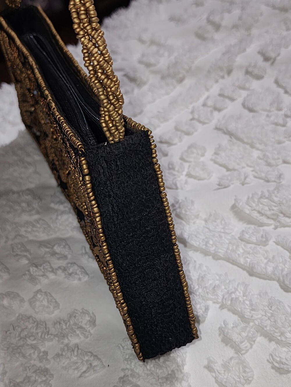 Bougainvillea Brown Bag With Bronze Stitching, Beaded Handle & Embellishments - Picture 9 of 10